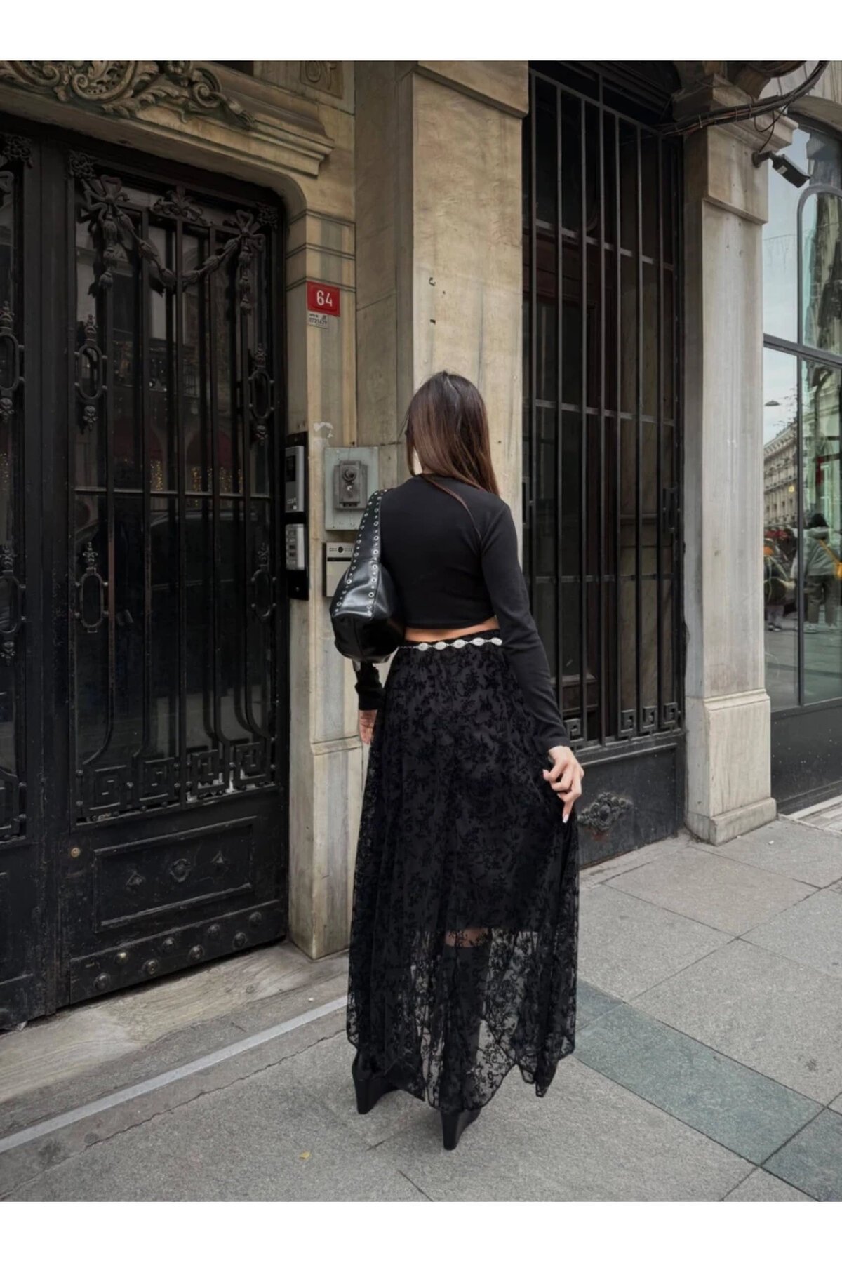 Yüksek Bel Dantel Detaylı Maxi Boy Etek