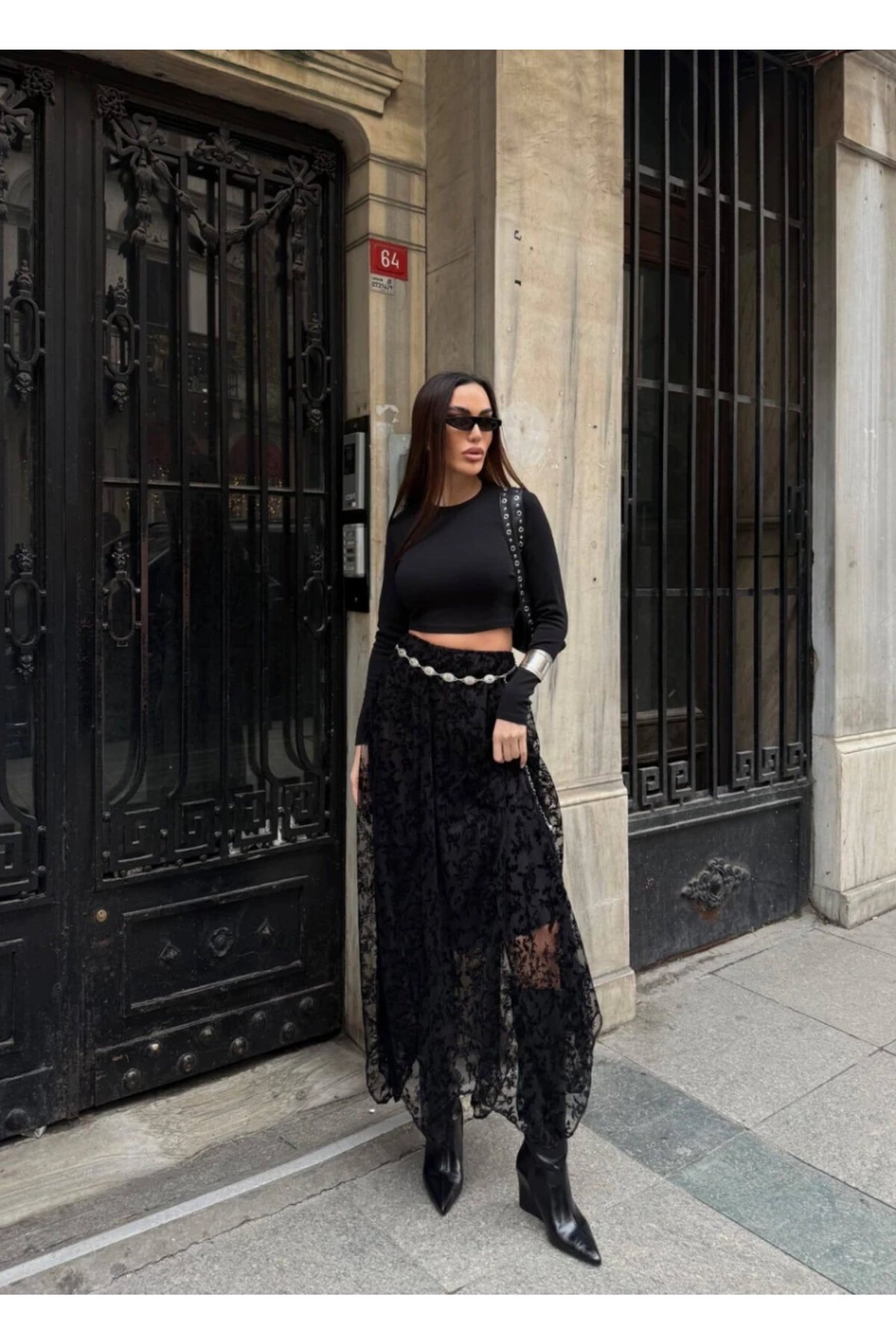 Yüksek Bel Dantel Detaylı Maxi Boy Etek