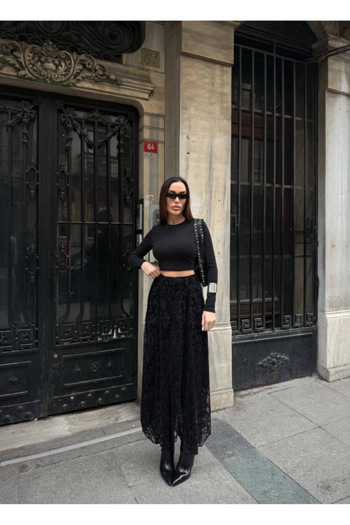 Yüksek Bel Dantel Detaylı Maxi Boy Etek