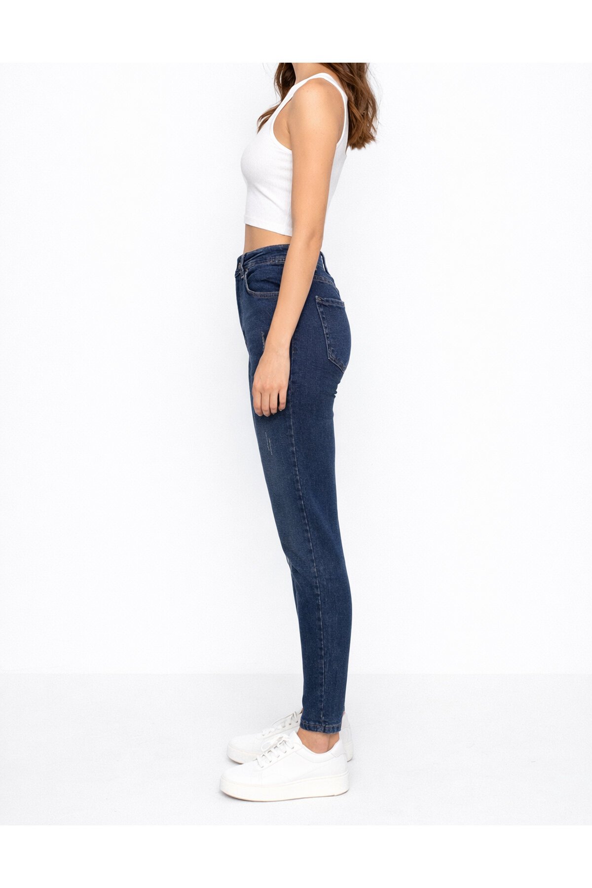 Yüksek Bel Dar Kalıp Lacivert Jean