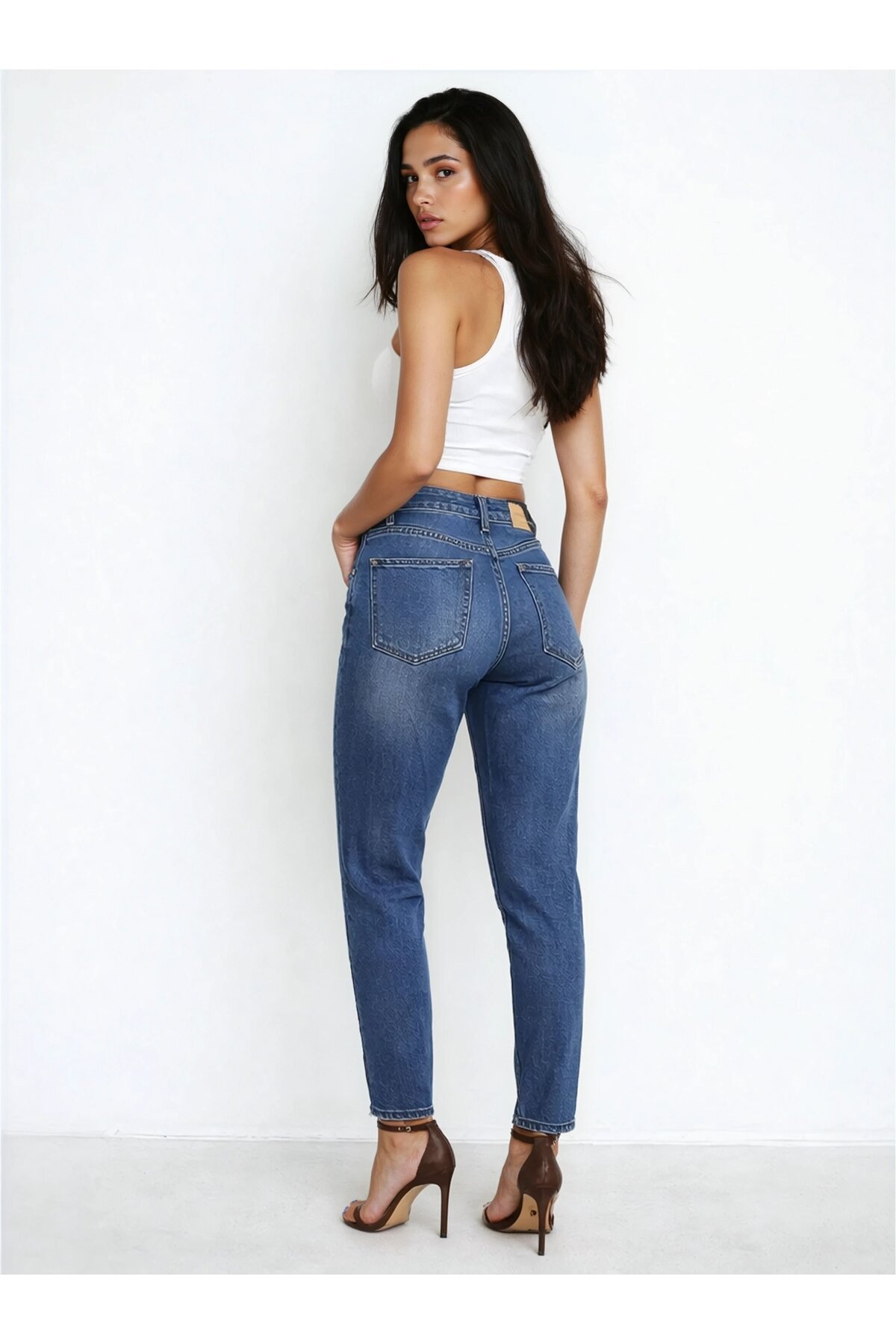 Yüksek Bel Dar Paça Bilek Boy Lacivert Jean