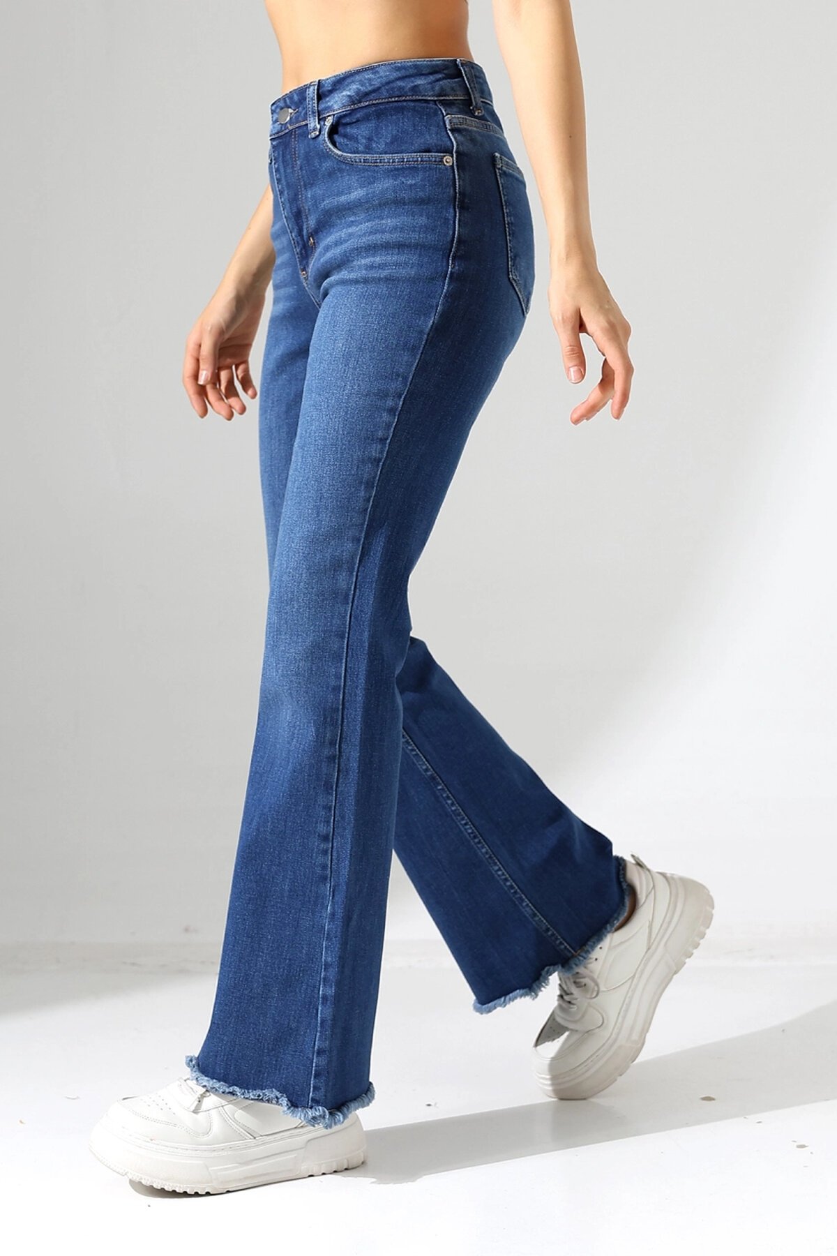 Yüksek Bel İspanyol Paça Püsküllü Jean Pantolon