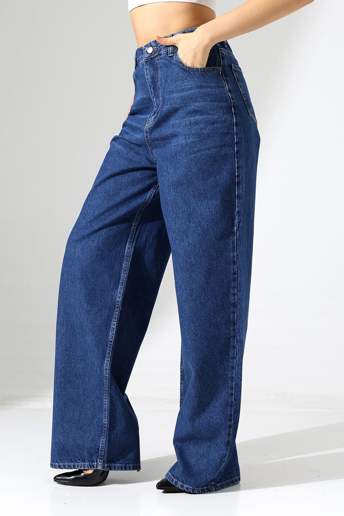 Yüksek Bel Salaş Kesim Bol Paça Jean