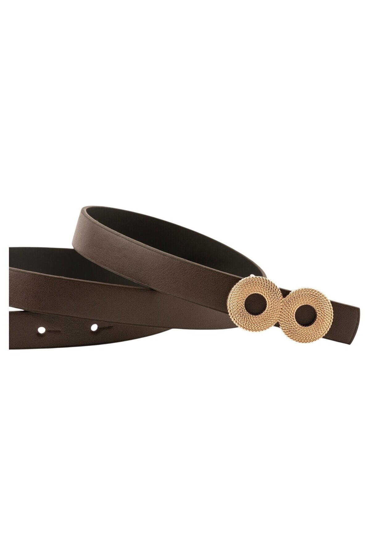 Zincir Desenli Çift Halka Tokalı Kahverengi Kadın Kemeri