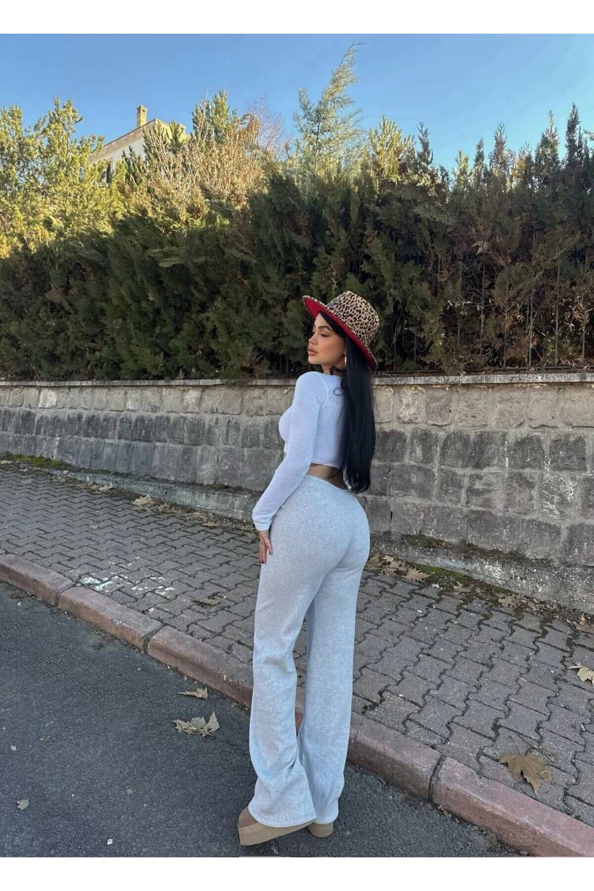 Kaşkorse Kumaş Kuş gözlü Gri Eşofman Pantolon