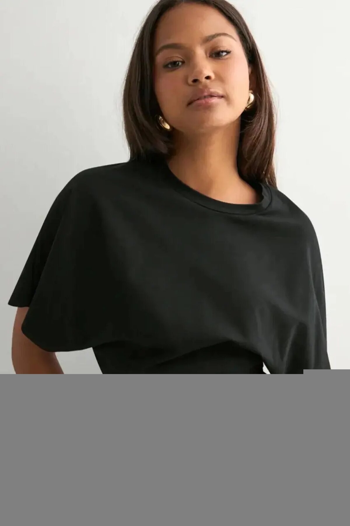 Dalgıç Kumaş Bele Oturan Bisiklet Yaka Geniş Kısa Kollu Bluz