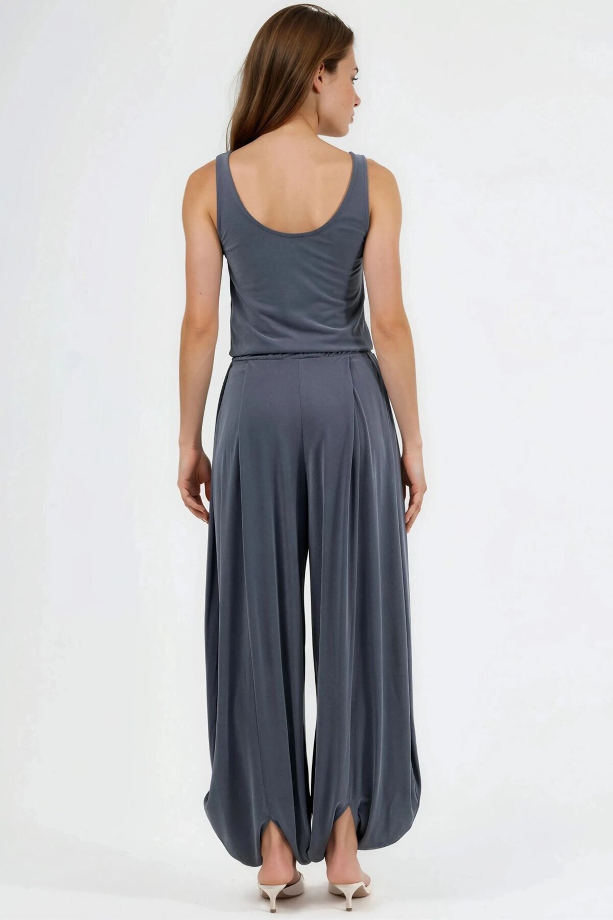 Füme Modal Kumaş Lastik Bel Detaylı Şalvar Form Tulum