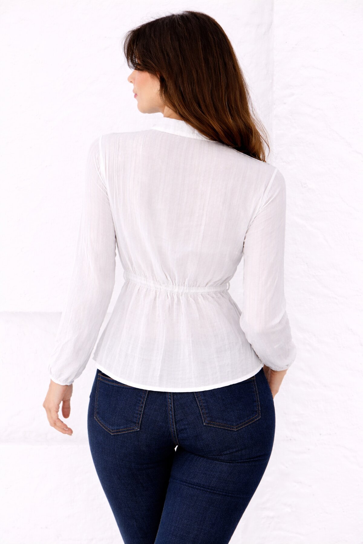 Hakim Yaka V Düğmeli Bluz Beyaz
