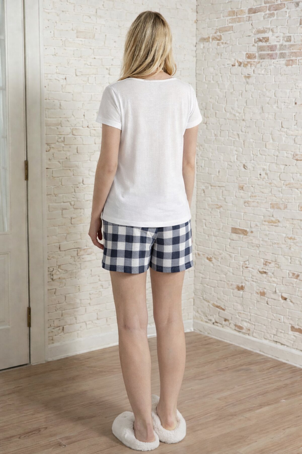 Honey Baskılı Ekose Şortlu Kadın Pijama Takımı