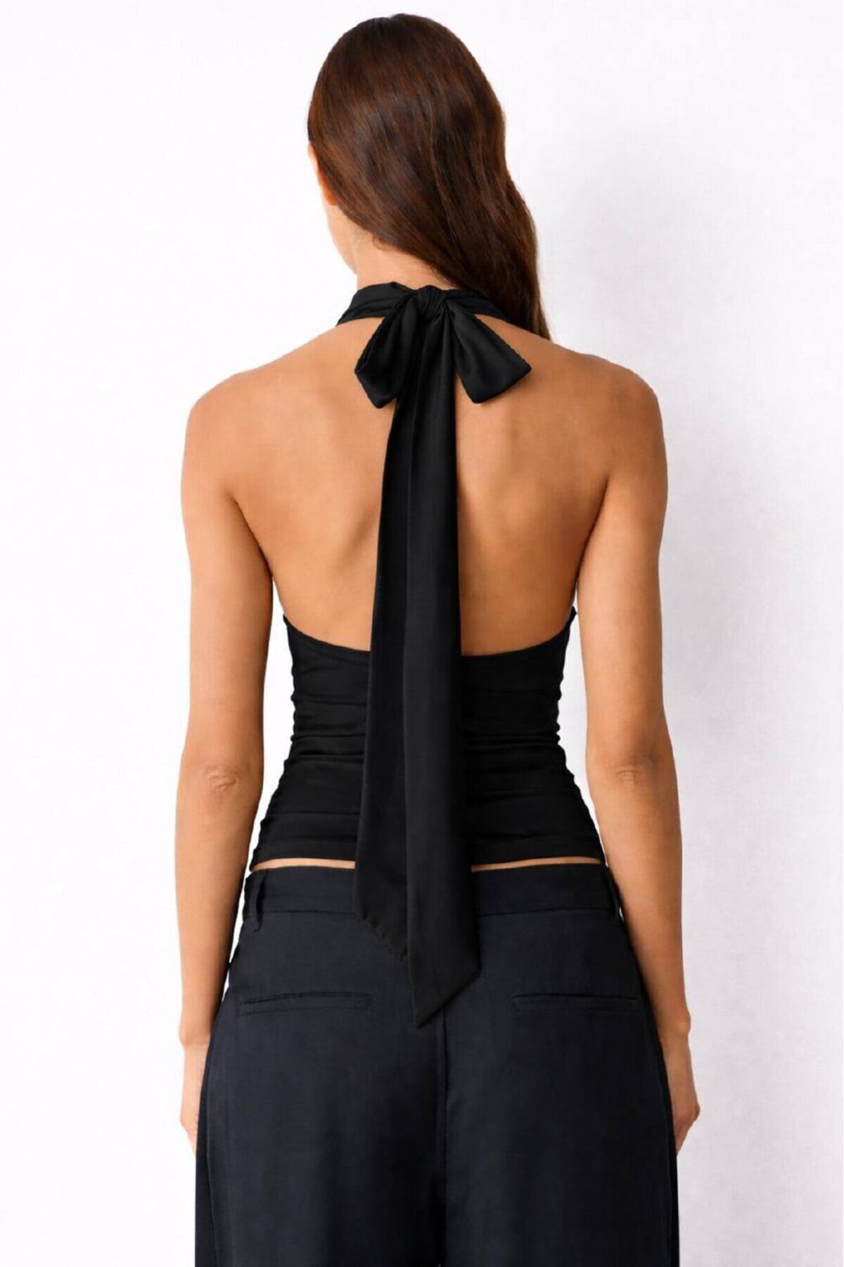 Kadın Halter Yaka Bluz Drapeli – Kayık Yaka, Esnek Kumaş, Fit Kesim Şık Bluz