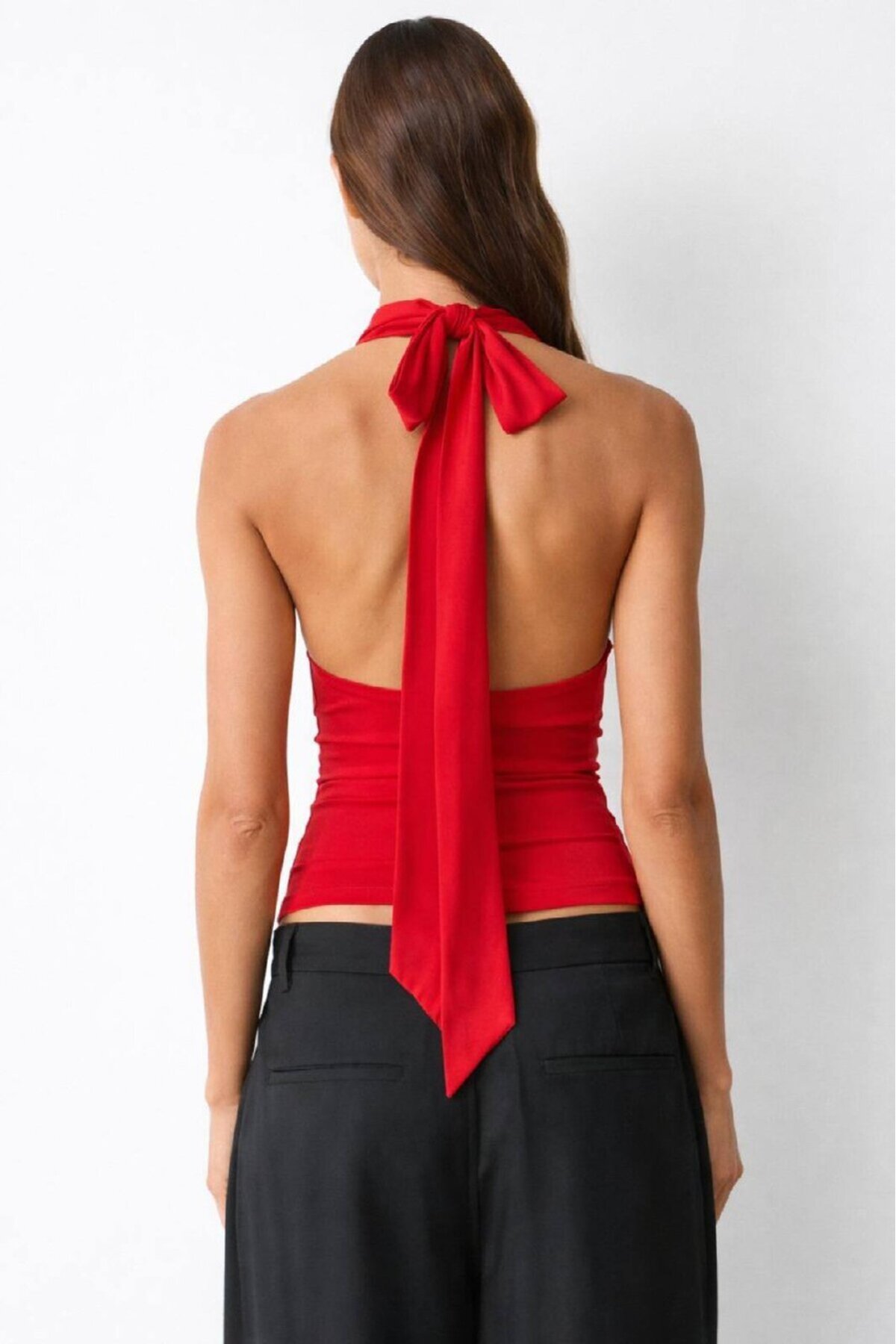 Kadın Halter Yaka Bluz Drapeli – Kayık Yaka, Esnek Kumaş, Fit Kesim Şık Bluz