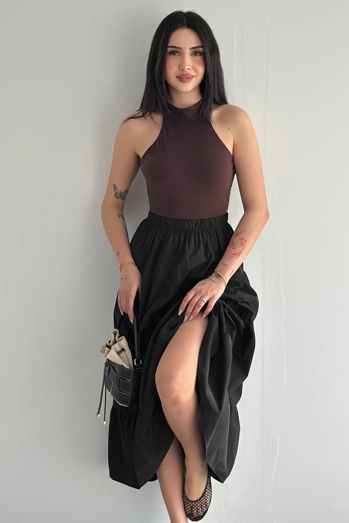 Kadın Kat Kat Uzun Etek – Beli Lastikli Günlük Şık Etek