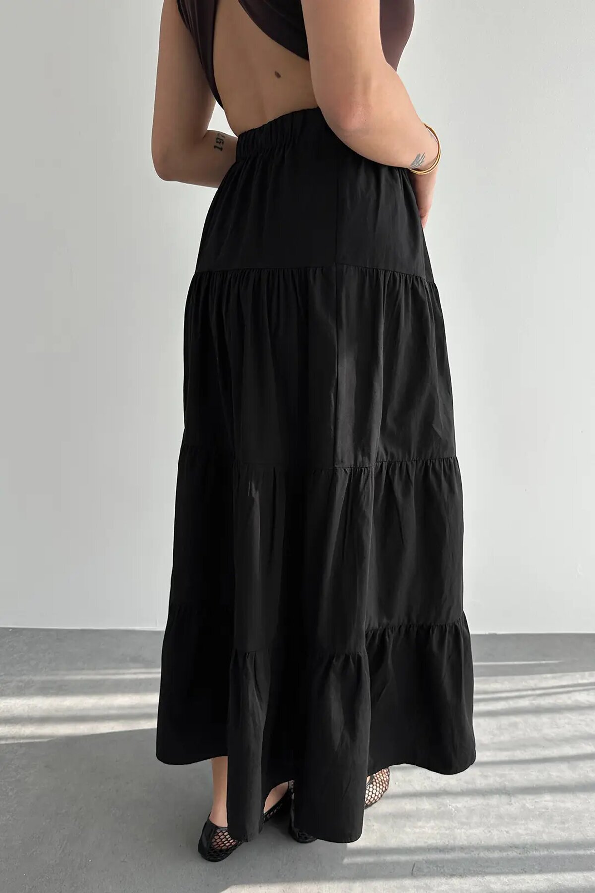 Kadın Kat Kat Uzun Etek – Beli Lastikli Günlük Şık Etek