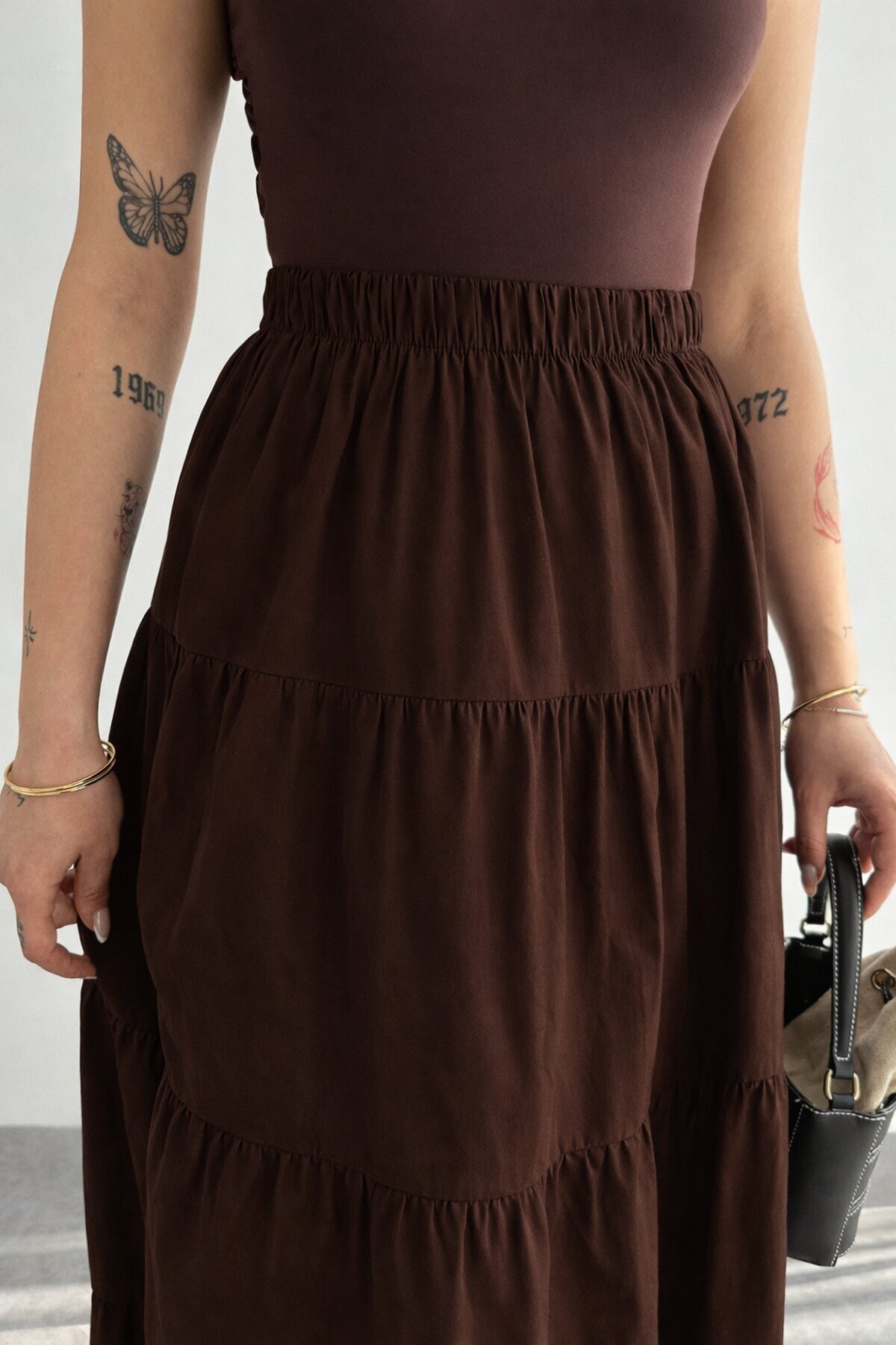 Kadın Kat Kat Uzun Etek – Beli Lastikli Günlük Şık Etek