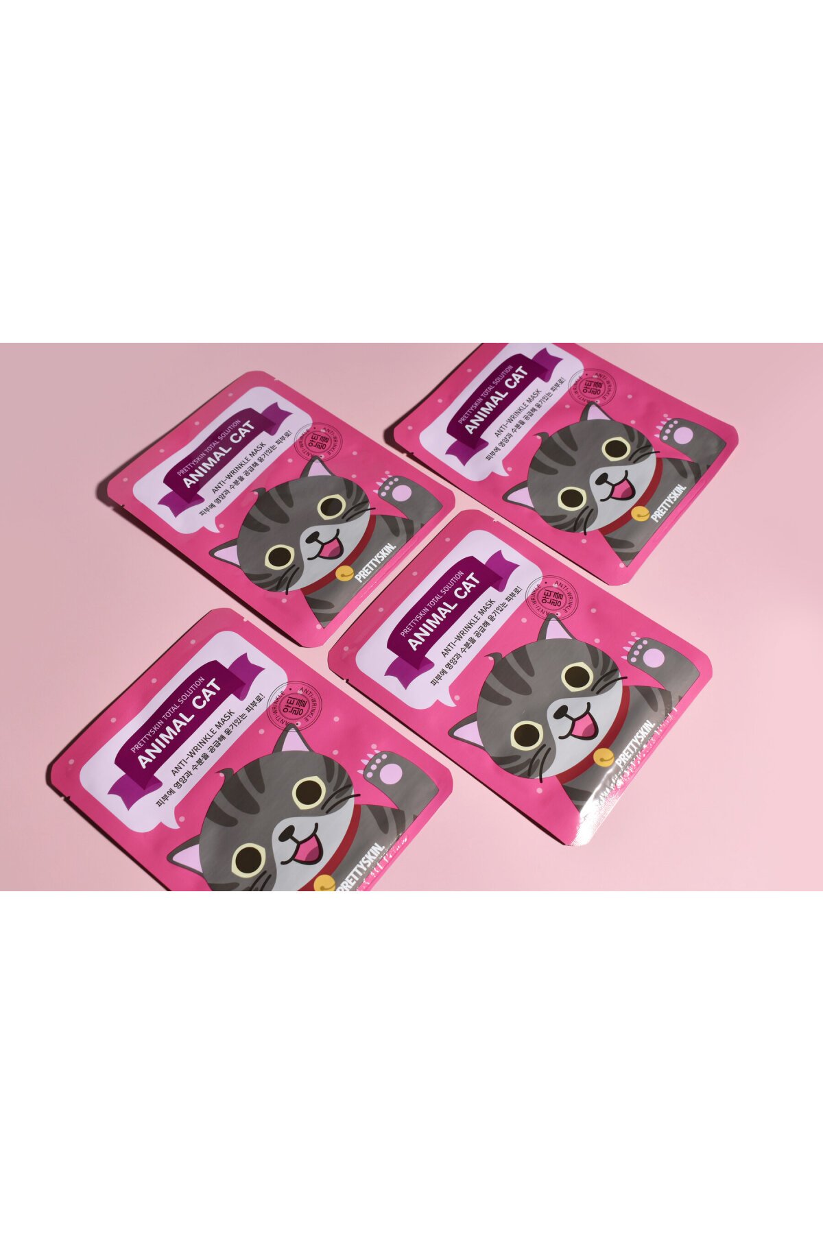 PRETTYSKIN Animal Cat Anti-Wrinkle Mask 25 gr | Kırışıklık Karşıtı Nemlendirici Kağıt Yüz Maskesi 4lü Set