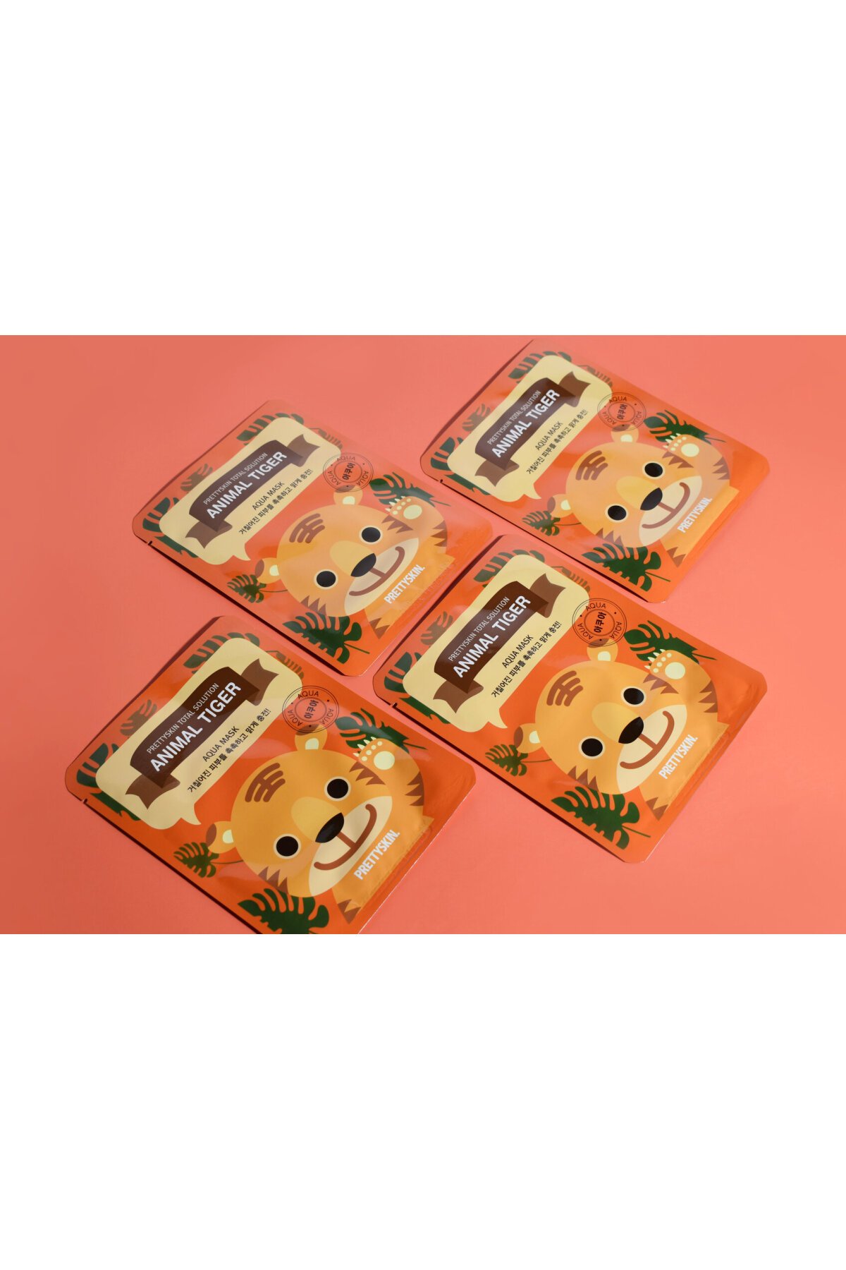PRETTYSKIN Animal Tiger Aqua Mask 25gr | Nemlendirici Kaplan Desenli Kağıt Yüz Maskesi 4lü Set