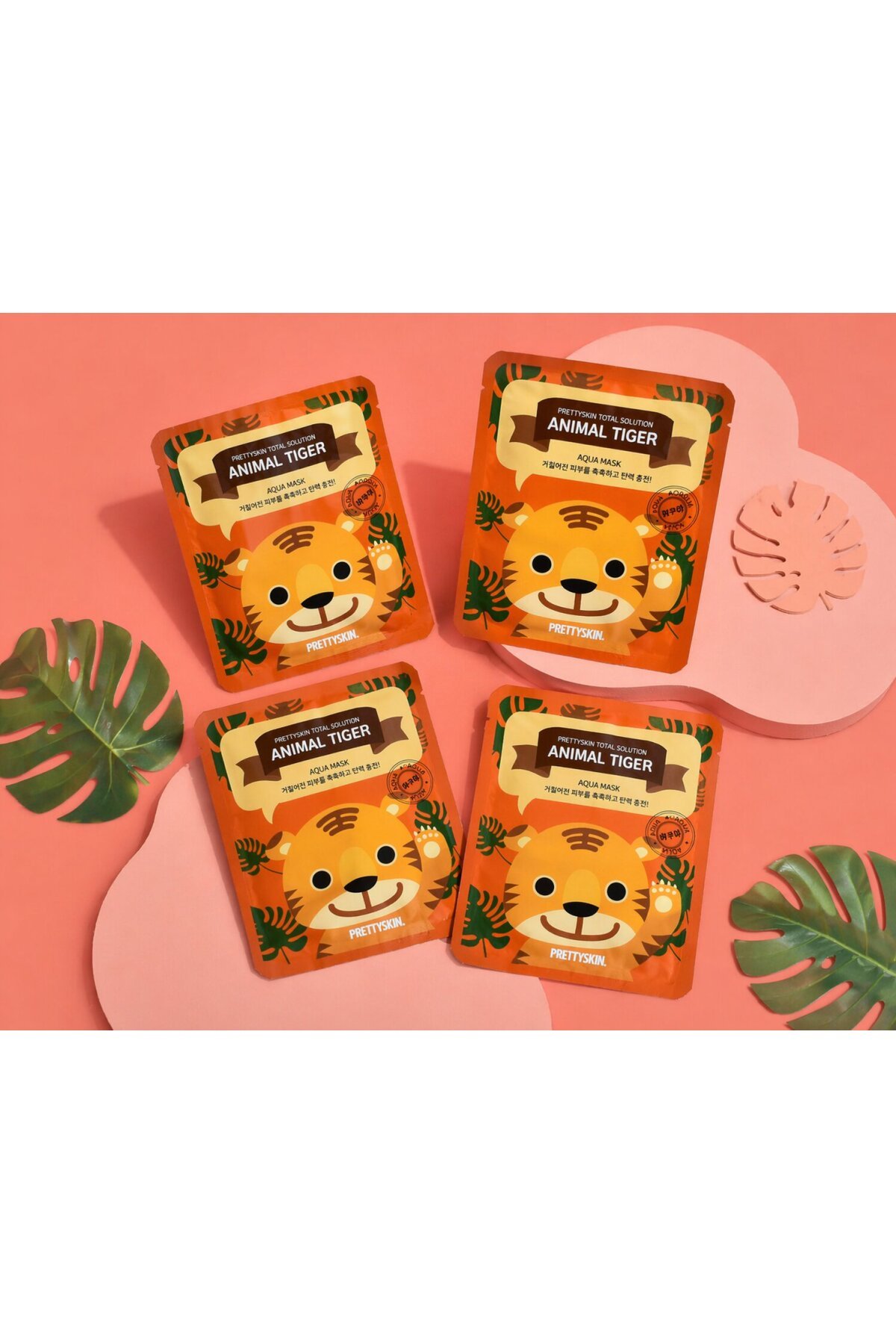 PRETTYSKIN Animal Tiger Aqua Mask 25gr | Nemlendirici Kaplan Desenli Kağıt Yüz Maskesi 4lü Set