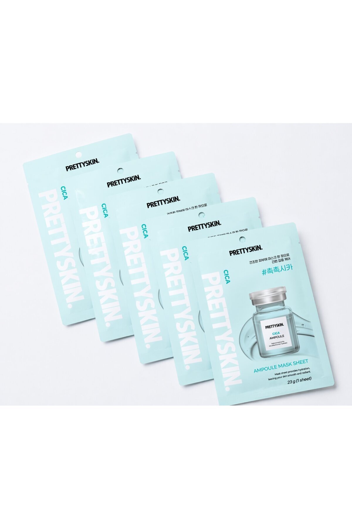 PRETTYSKIN Cica Ampoule Mask Sheet 23g | Cilt Yatıştırıcı Nemlendirici Kağıt Yüz Maskesi 5li Set