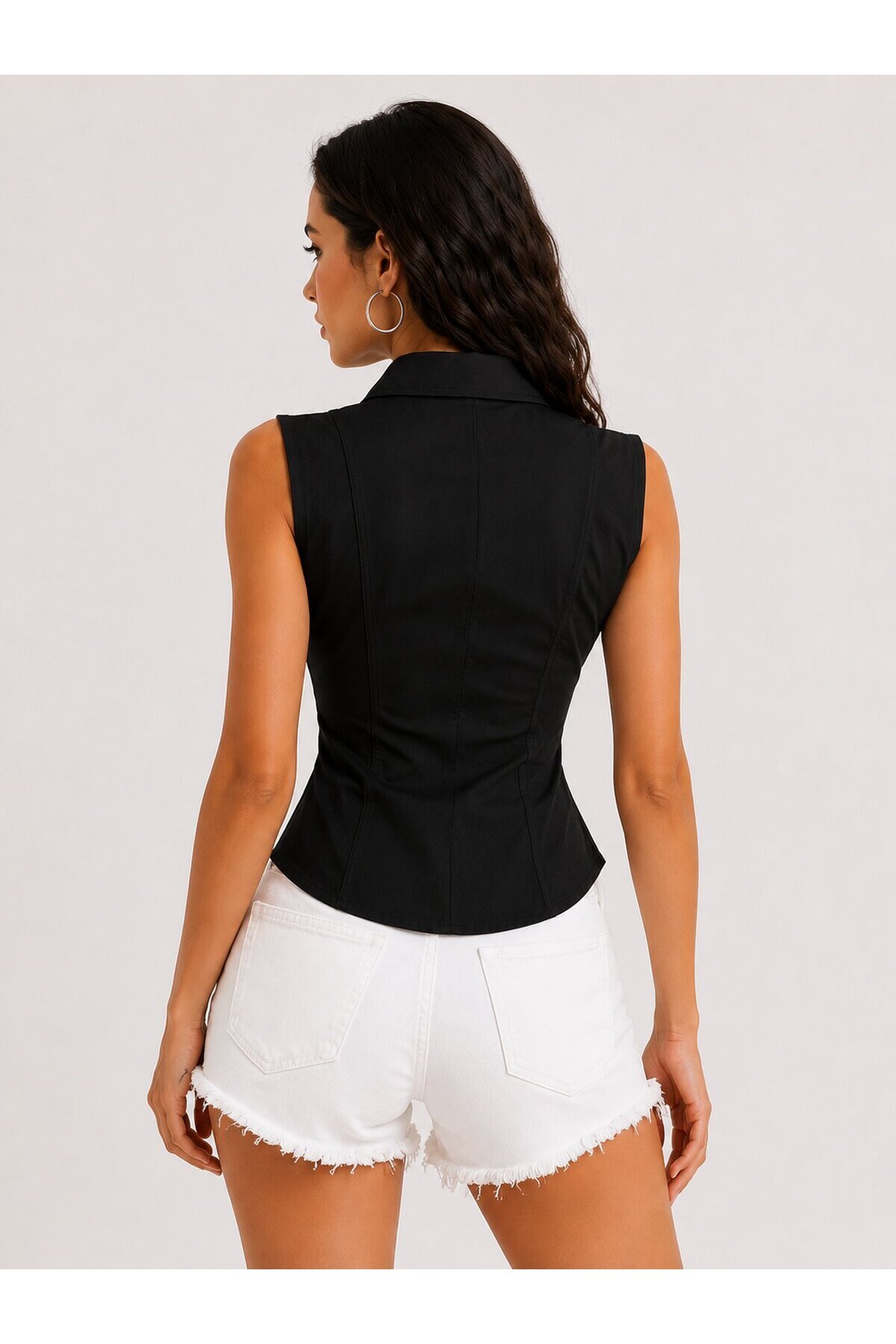 Siyah Fermuarlı Slim Fit Kadın Gömlek