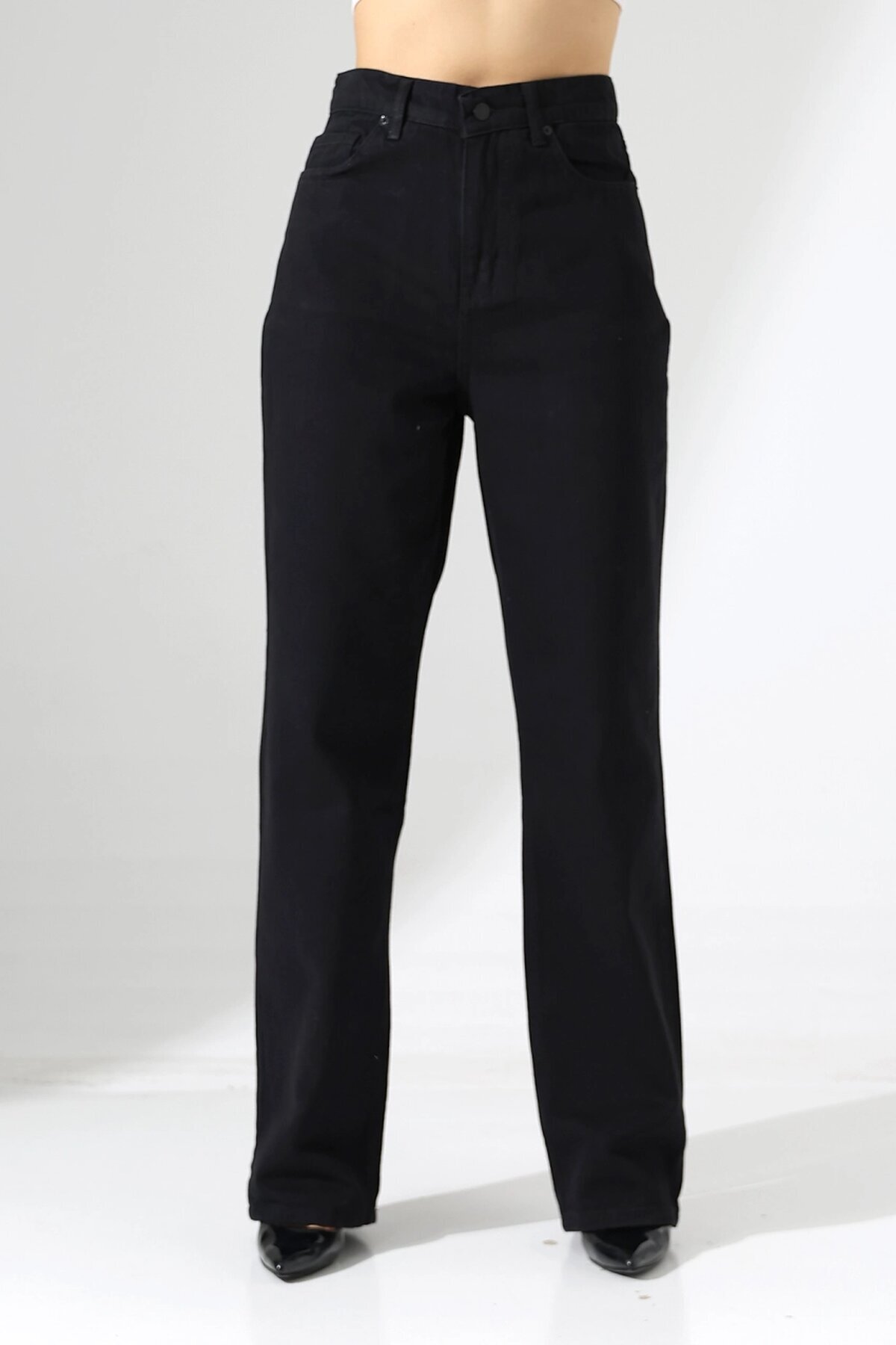 Yüksek Bel Düz Paça Siyah Pantolon