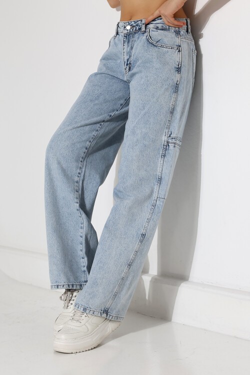 Açık Mavi Geniş Paça Jean Pantolon