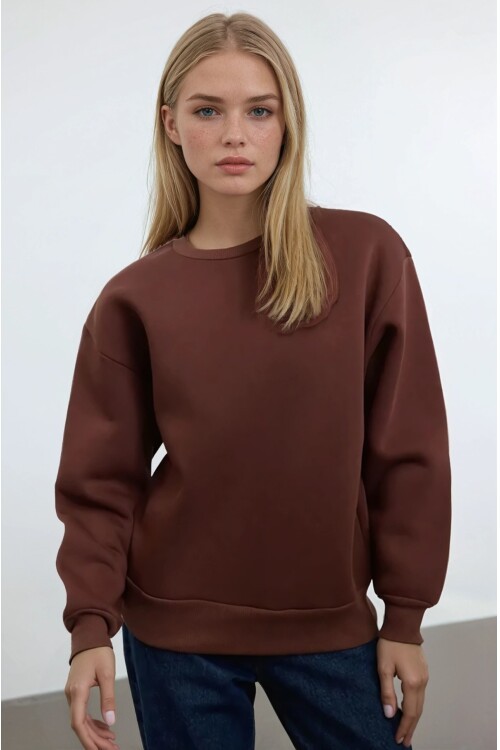 Basic Kahverengi Oversize Sweatshirt