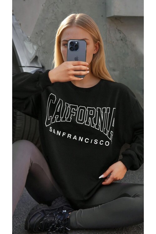 California Baskılı Üç İplik Oversize Sweatshirt