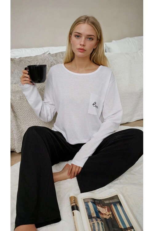 Cep Detaylı Uzun Kollu Pijama Takımı
