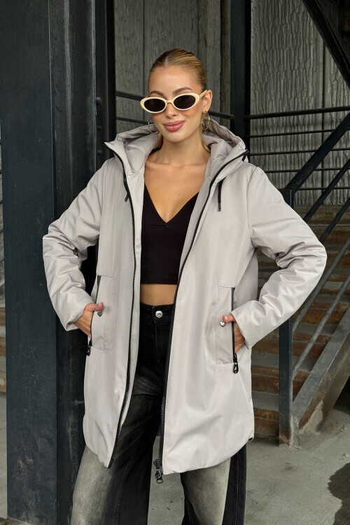 Çift Cepli Kapüşonlu Mont