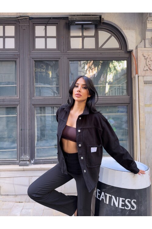 Design Arma Detay Gabardin Gömlek Siyah