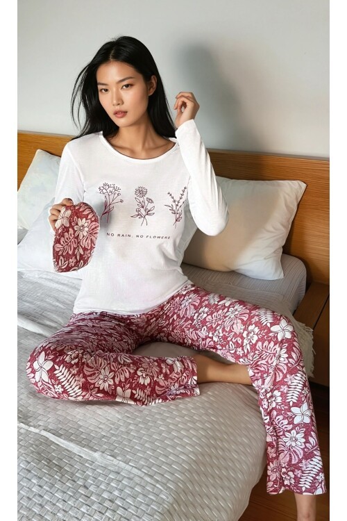 Flowers Baskılı Çiçek Desenli Kadın Pijama Takımı