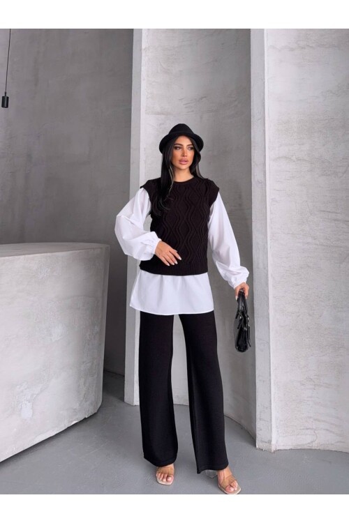 Gömlek Detaylı Triko Takım