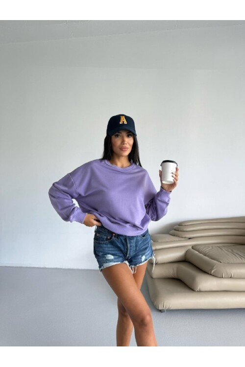 İki İplik Bisiklet Yaka Sweatshirt