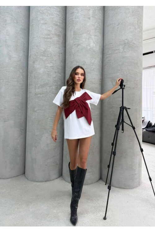 İthal Süprem Kumaş Tasarım T-Shirt Bordo