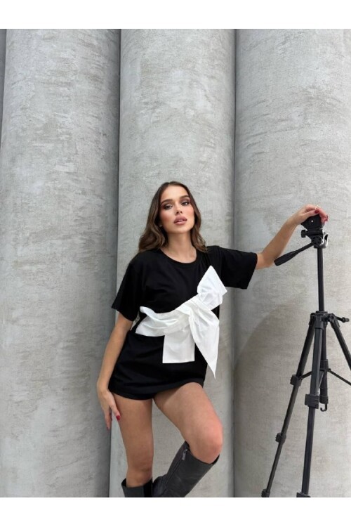 İthal Süprem Kumaş Tasarım T-Shirt Siyah