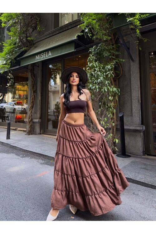 Kat Kat Pileli Kahverengi Etek