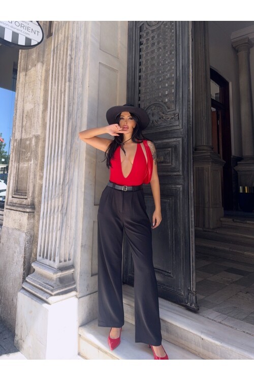 Kemerli Çift Pile Detay Palazzo Pantolon