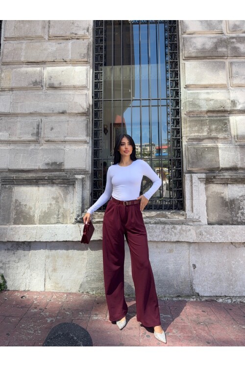 Kemerli Çift Pile Detay Palazzo Pantolon