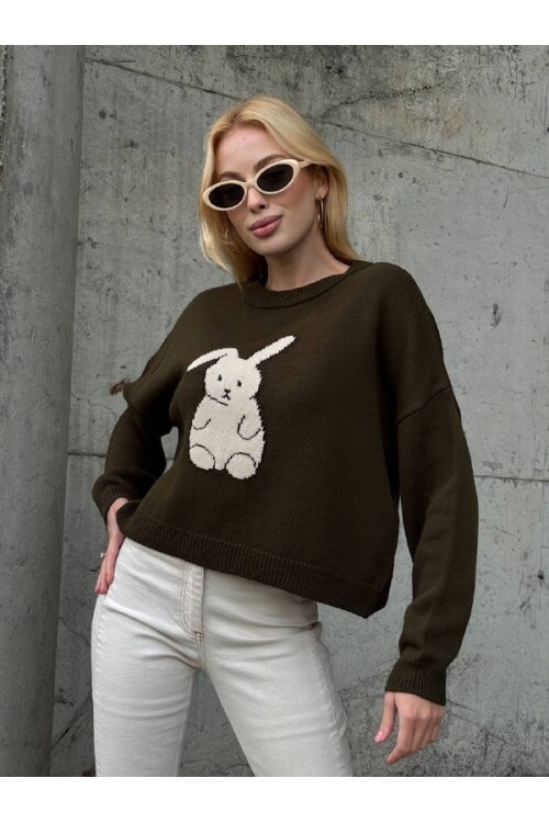 Tavşan Desenli Triko Kazak