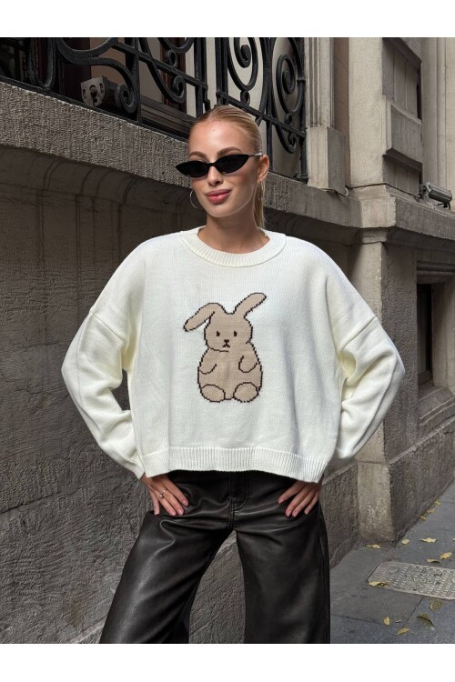 Tavşan Desenli Triko Kazak