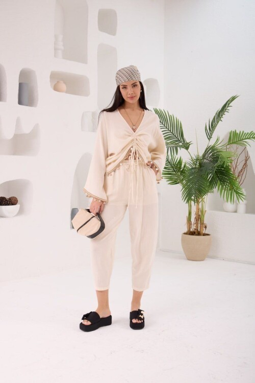 Truvakor Kol Bluz ve Pantalon Takım Bej