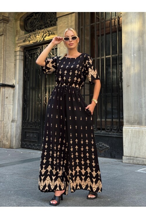 Viskon Kumaş Desenli Bol Paça Alt Üst Takım