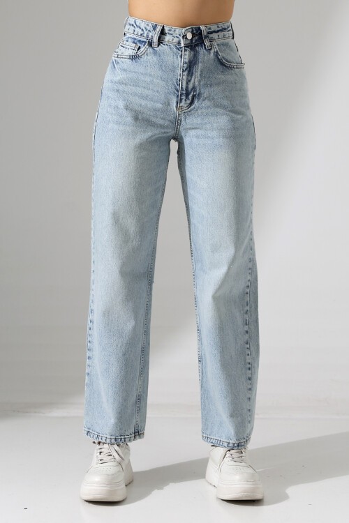 Yüksek Bel Düz Kesim Açık Mavi Jean