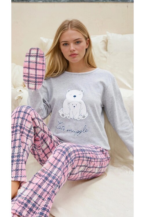 Ayıcık Baskılı Süprem Kumaş Kadın Pijama Takımı