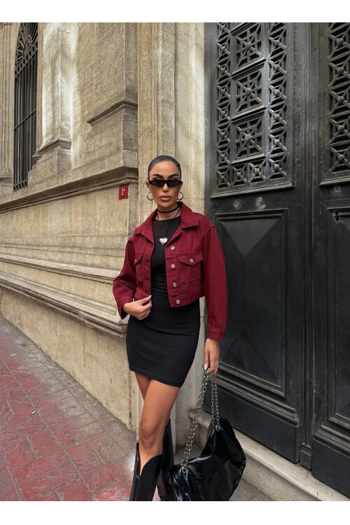 Çift Cep Denim Crop Ceket