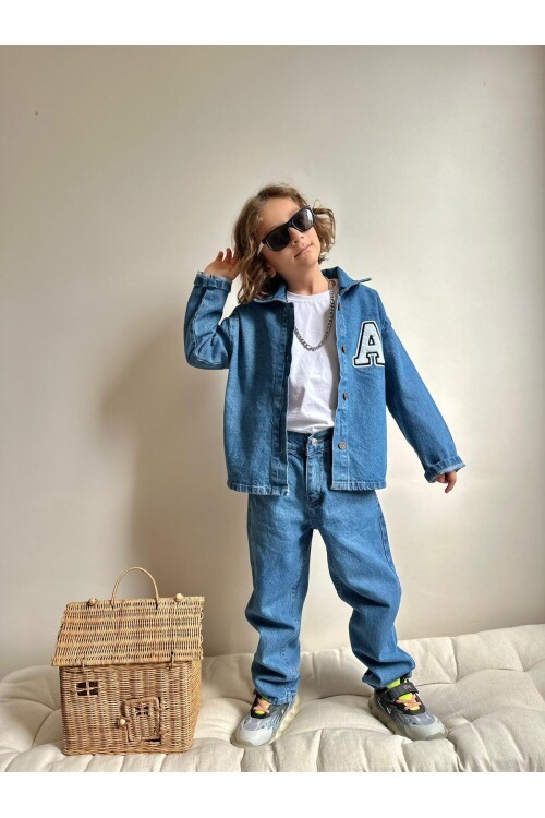 Erkek Çocuk 3’lü Kot Takım Alt Üst Body Mavi