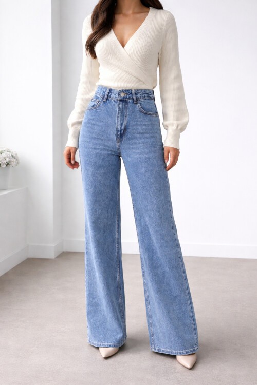 Geniş Paça Mavi Jean