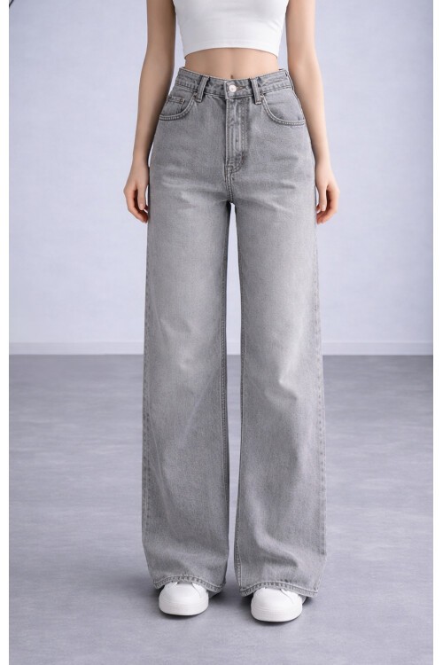 Gri Geniş Paça Jean