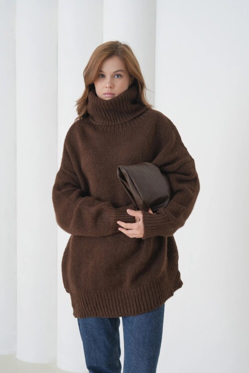 Kadın Balıkçı Yaka Kaşkorse Oversize Triko Tunik