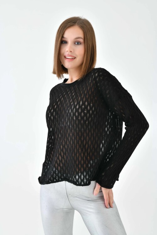 Kadın Bisiklet Yaka Örgü Detay Triko Kazak